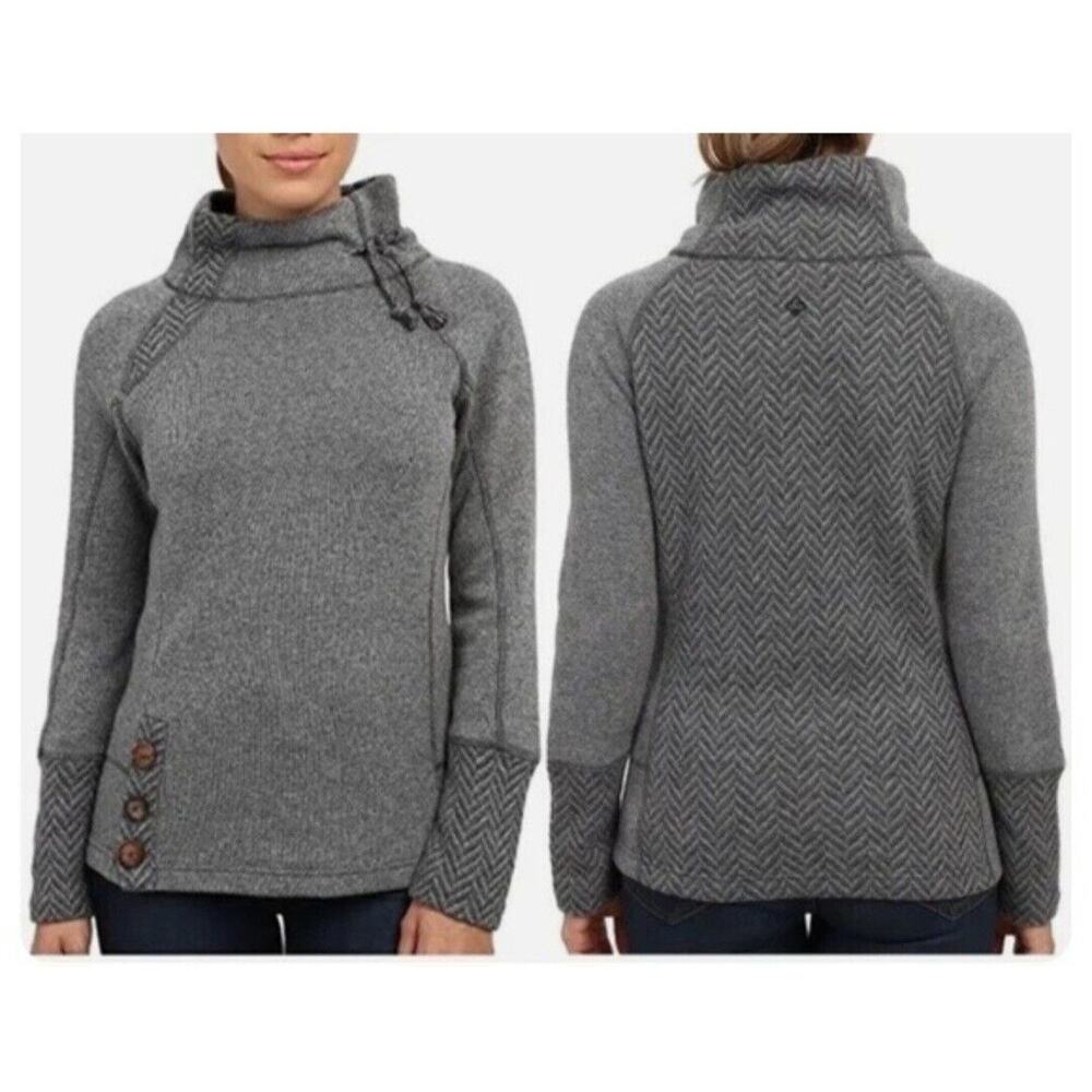 Prana Sweater Womens XS Lucia Mock‎ Neck Wool Blend Herringbone Gray Gorpcore